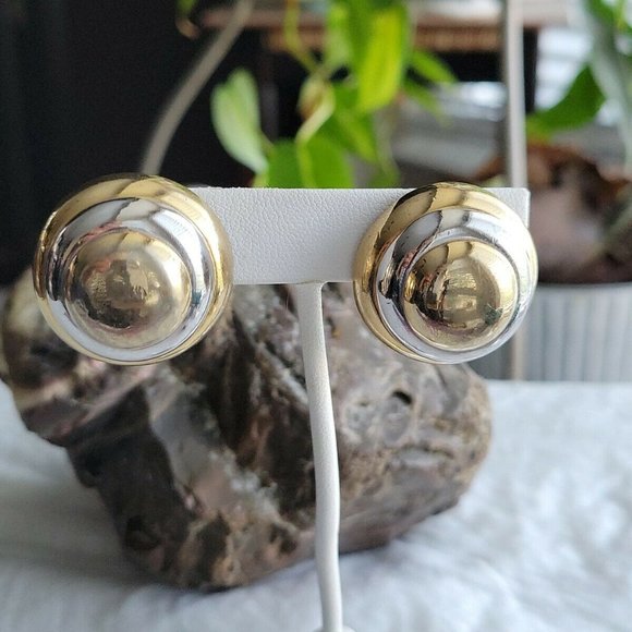 Lanvin Paris Runway Classic Knob Earrings 2-tone gold/ silver Clip-on - Picture 1 of 4